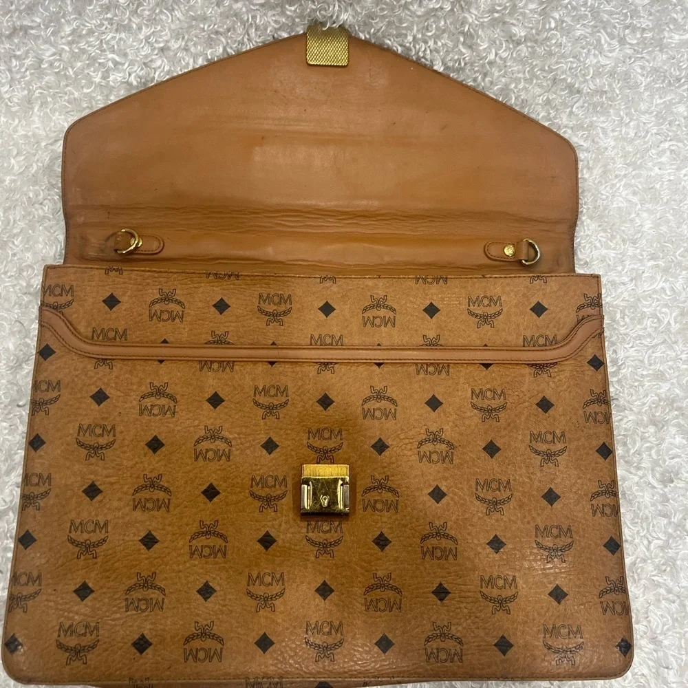 Authentic MCM Logos MONOGRAM LEATHER LAWYER LEGAL BRIEFCASE BUSINESS BAG